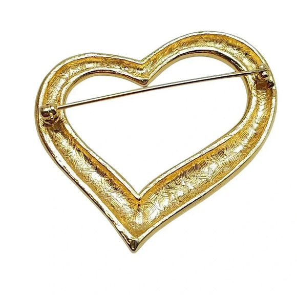 Open Heart Brooch Pin Shiny Gold Tone Vintage - Picture 3 of 4